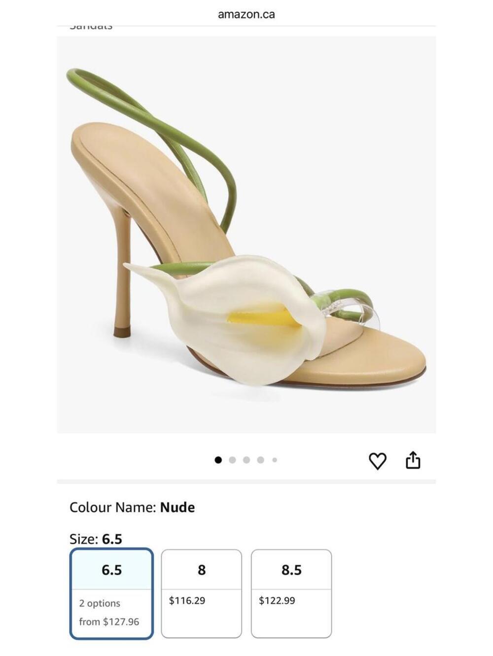 2/$99 ✨Cult Gaia Inspired Calla Lily Nude Stiletto Sandals 6 Green Ankle Strap - Picture 3 of 8